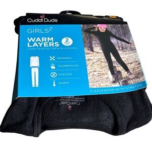 Cuddl Duds Girls SZ S (6/6X) Performance Baselayer Fleece Crew & Pant Blackl NEW